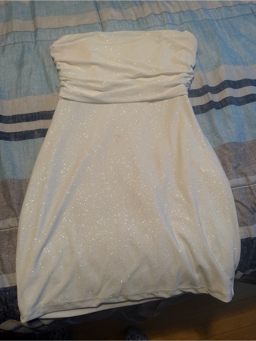 Windsor Strapless White Glitter Bubble Dress